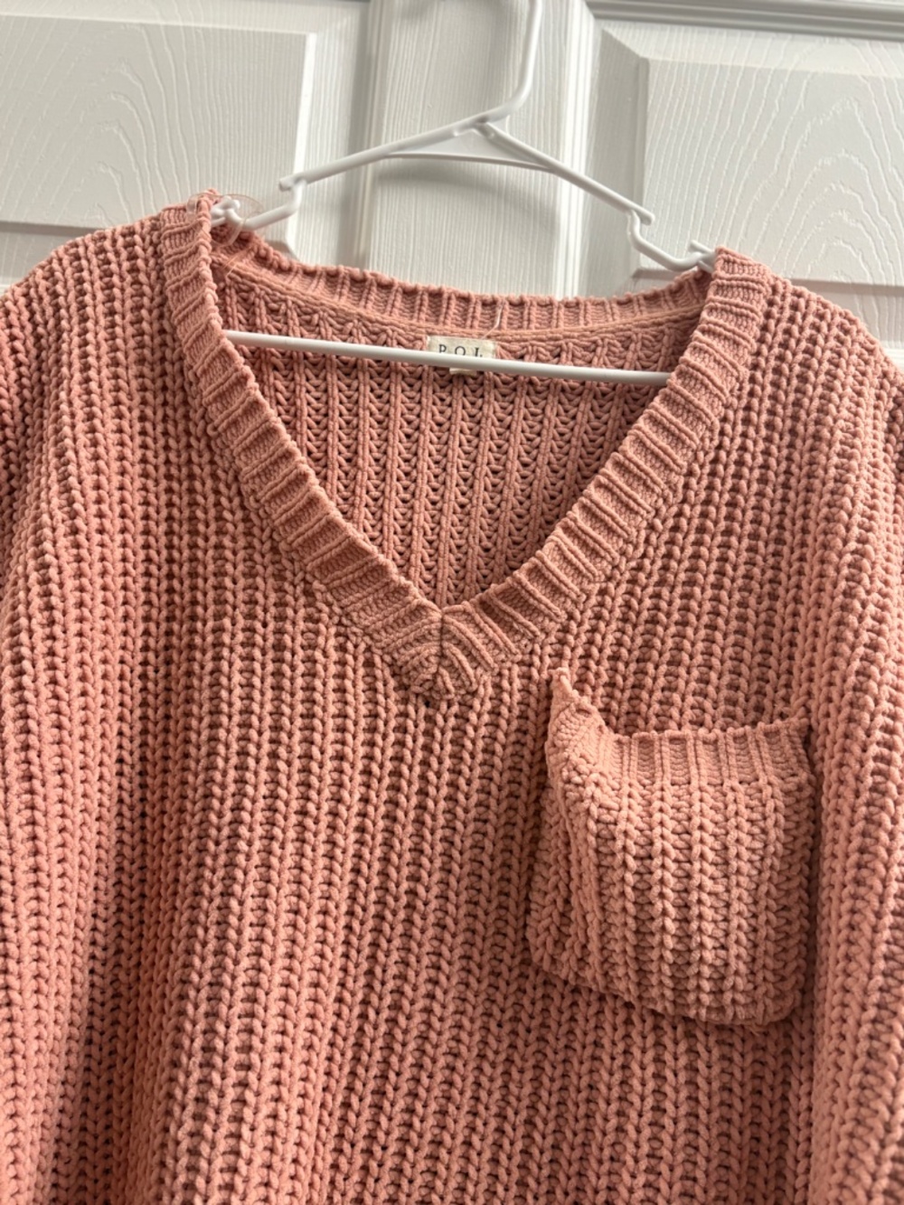 Women's POL Knit Short Sleeve V-Neck Oversized Sweater - Picture 2 of 5